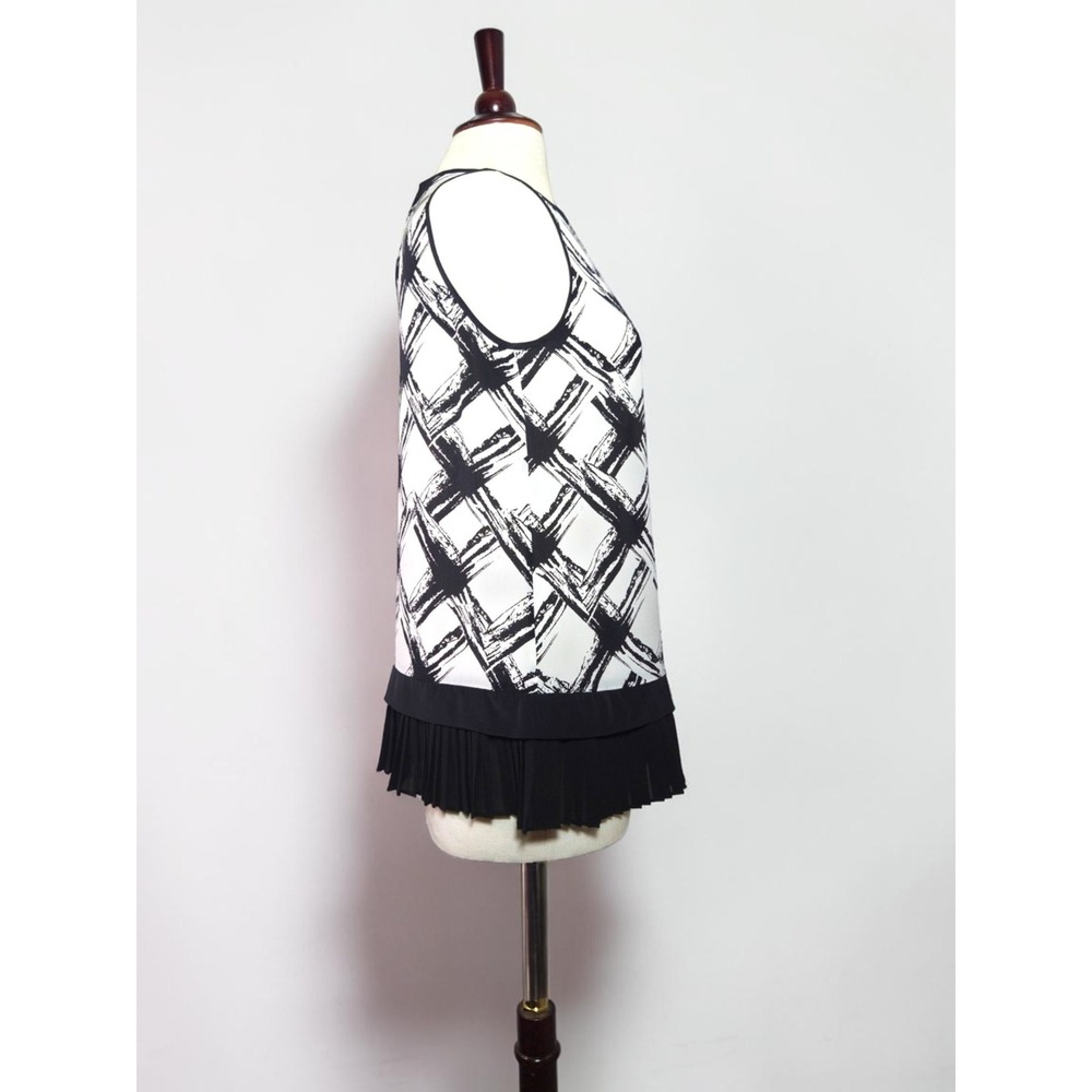 Raoul Silk Blouse Sleeveless Black Ivory Abstract Pleated Hem US 6 - Picture 4 of 11